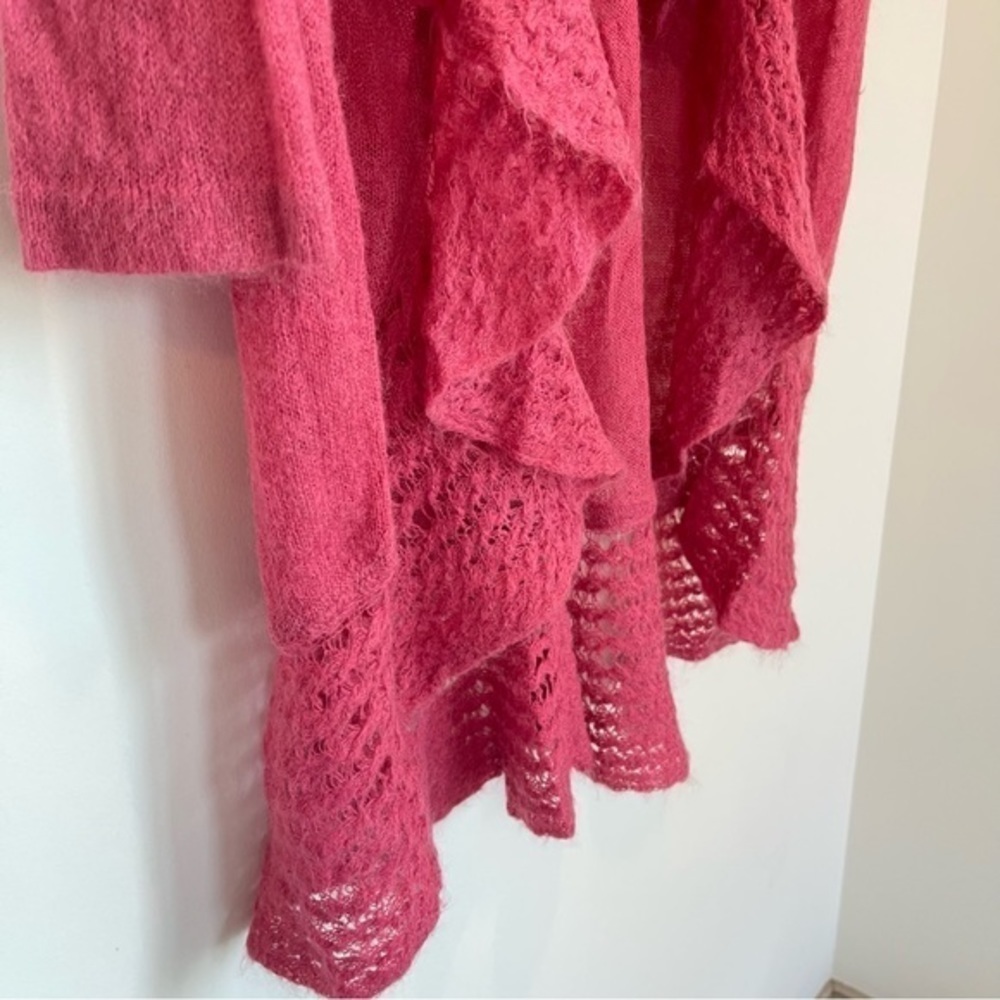 Vintage Y2K Moda International Mohair Blend Long Duster Ruffled Cardigan, Size M - Picture 5 of 10